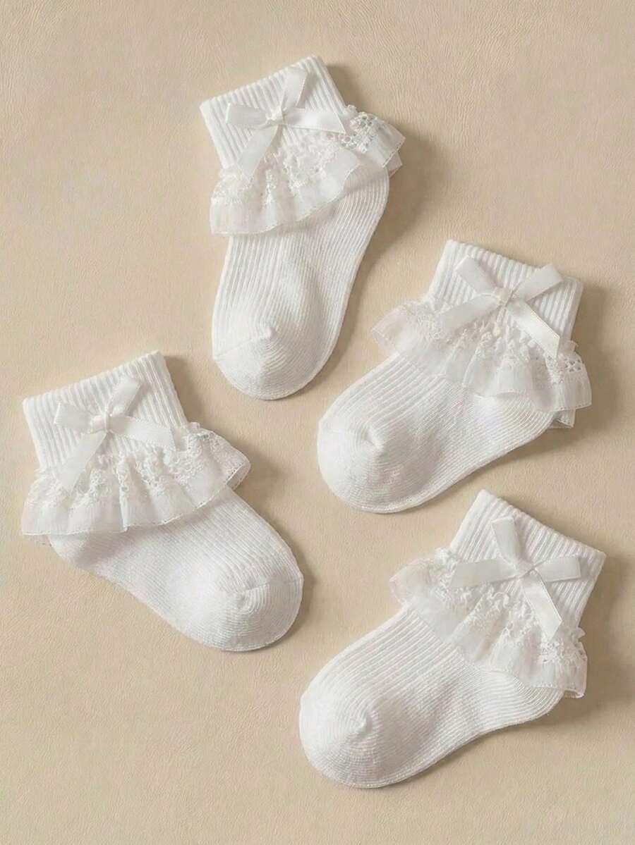 5 đôi tất thời trang dễ thương có nơ và ren cho bé gái, mềm mại, thoáng khí, phù hợp để mặc hàng ngày hoặc đi học. - trắng - Xem 1