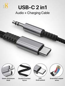 D8 USB-C 轉 3.5mm 耳機與充電轉接頭，2 合 1 USB-C 轉 AUX 音訊介面，附 PD 60W 快充轉接線，相容 17/16/16 Pro/16 Pro Max/15/15 Pro/15 Pro Max/15 Plus、Pro、Air 5、Air、Galaxy S23/S22+、Galaxy S10、S9、S8 Plus、Note 9、Note 8、Note A11、Note A20、Note A51、Note G6、Note G7、Note V30、Note V35、Moto Z2 等 - TC-0428黑色 - 查看 4