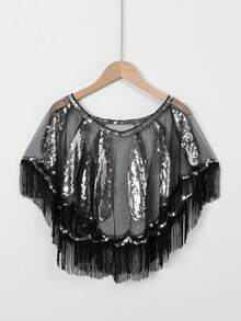 1pc Lace Shawl With Sequins And Tassel Accent, Party Wear Bolero - Multicolor - View 9