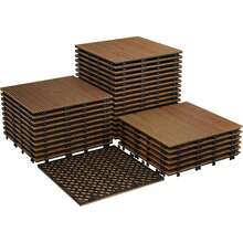 22PCS azulejos de cubierta interconectados de madera de acacia superior, pisos al aire e interiores impermeables antideslizantes, instalación rápida simple para balcón, junto a la piscina, pared del jardín, 12x12inch - marrón - Ver 7
