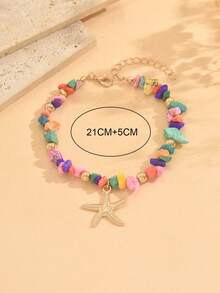 1条彩色绿松石串珠脚链，配海星吊坠，时尚金属质感，适合女性佩戴，可用于海滩度假、日常佩戴、约会和聚会等场合。 - 彩色 - 查看 4