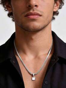 1件简约几何不锈钢虎眼石和绿松石吊坠项链，日常佩戴饰品，男士礼物，父亲节礼物 - 彩色 - 查看 11