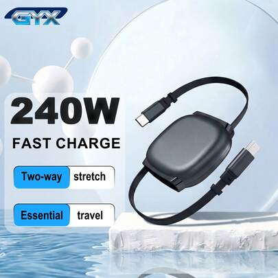 GYX 240W USB-C 转 USB-C 数据线，可伸缩 USB-C 快速充电线，四段式可调节长度可伸缩充电线，兼容 16、15、Pro、Pro Max、S24/S23 等机型