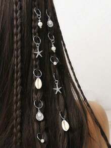 10pcs Women's Braided Hair Beach Decor Hair Clips, Fashionable & Unique Summer Beach, Vacation, Photography, Festival Ocean Themed Hair Accessories, Accesssories - 金子 - 查看 6