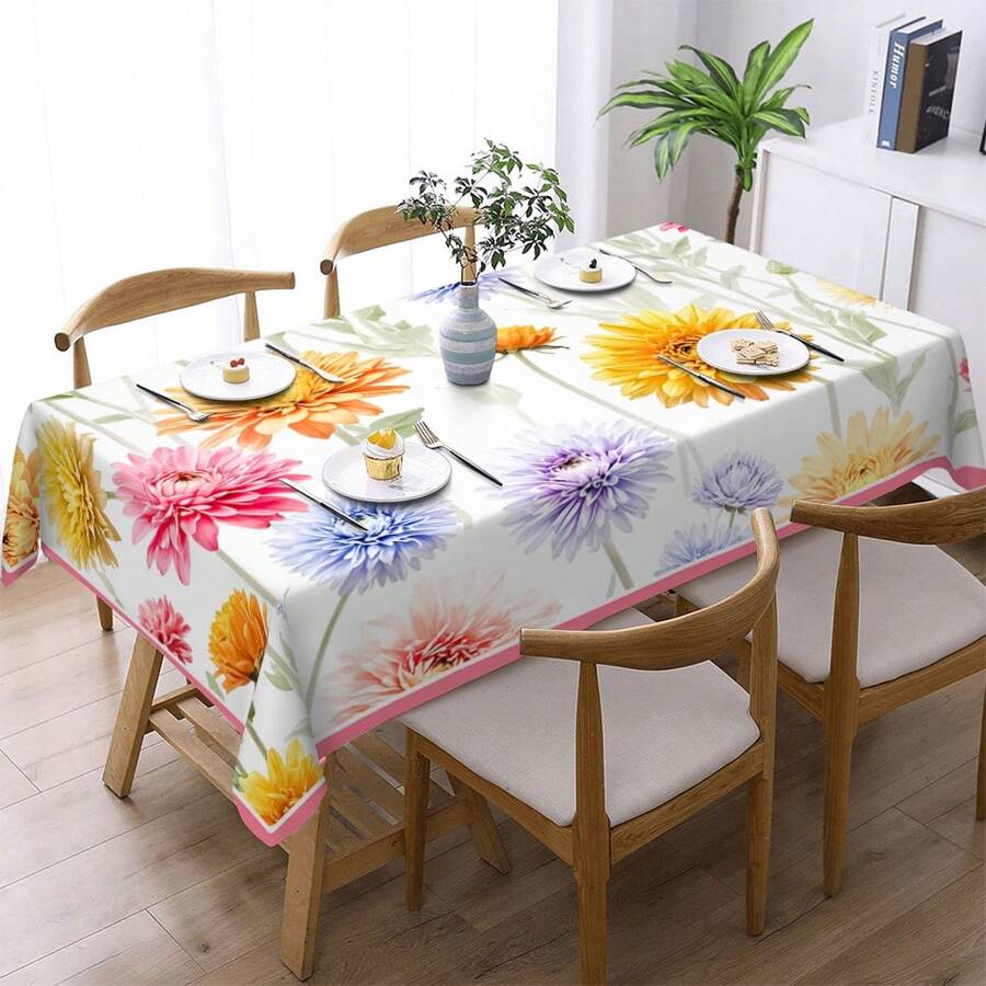 1pc Vintage Floral Pattern Printed Tablecloth - 100% Polyester, Rectangular, Woven, Suitable For Home Kitchen Dining Room, Party Dinner, Picnic, Date, Wedding, Theme Party Decoration, Indoor And Outdoor Use - Multicolor - View 1