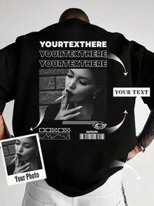 Customizable Poster Style Graphic Loose Fit Short Sleeve T-Shirt - Add Your Own Text And Photo ( Sports - Black - View 1