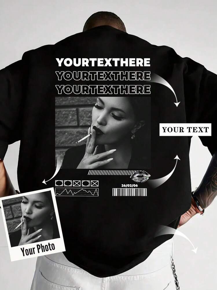 Customizable Poster Style Graphic Loose Fit Short Sleeve T-Shirt - Add Your Own Text And Photo ( Sports - Black - View 1