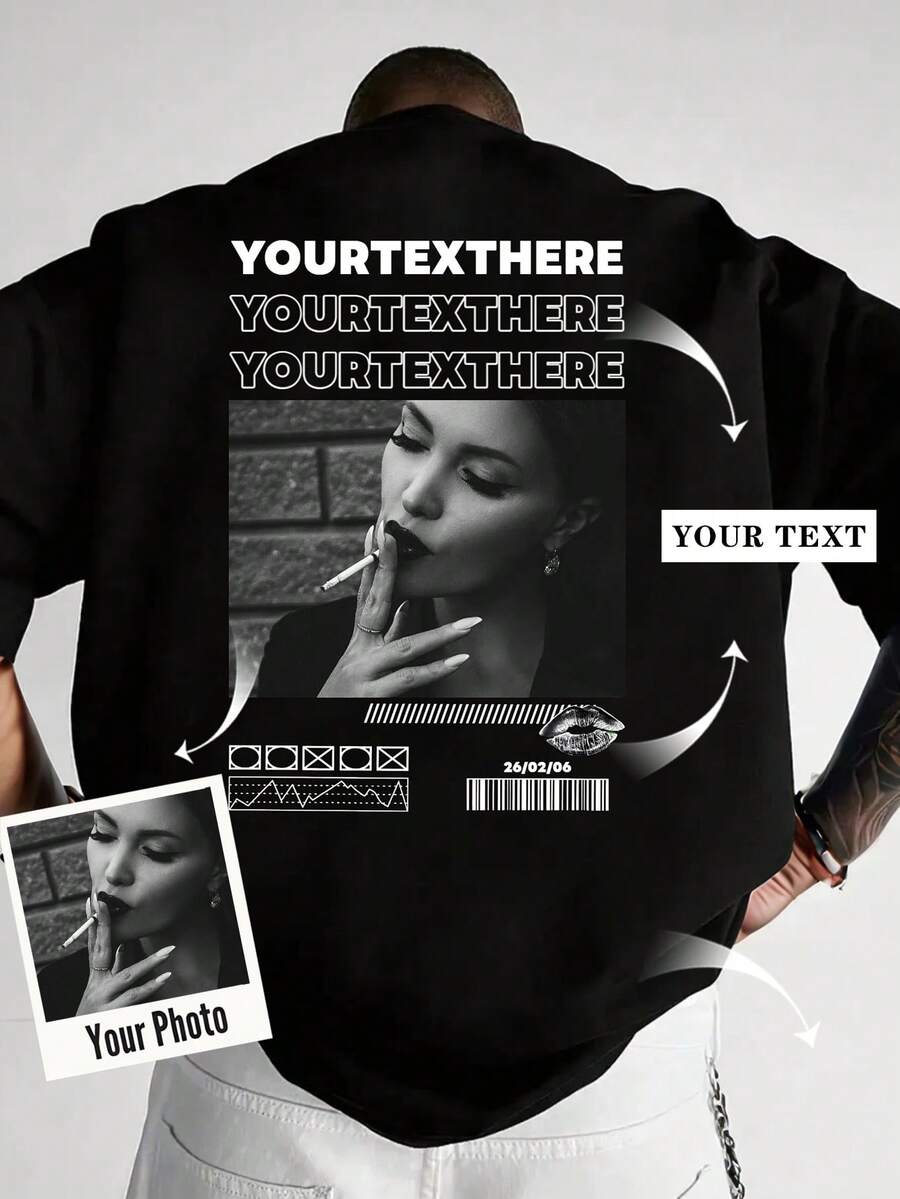 Customizable Poster Style Graphic Loose Fit Short Sleeve T-Shirt - Add Your Own Text And Photo ( Sports - Black - View 1