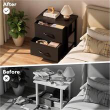 Simple Deluxe Nightstand 2 Drawers Dresser For Bedroom, 3-Tier Bedside Table With Fabric Bins, Night Stand Set 2, End Table For Living Room T9VR - 黑色 - 查看 6