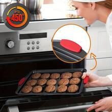 1/3 piezas Bandeja de hornear rectangular con asas de silicona roja, bandeja de horno de cocina antiadherente, molde de acero antiadherente, adecuado para uso en la cocina. Resistente al calor y fácil de limpiar, perfecto para hornear galletas, pasteles y pan - Multicolor - Ver 5