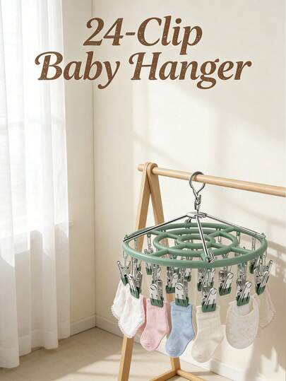 1pc Clothesline Clips Drying Rack, Multi-Clip Laundry Hanger For Underwear & Socks, Windproof Balcony Multifunctional Drying Rack