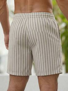 男士棕榈树印花休闲抽绳腰沙滩短裤，夏季 - 灰色 - 查看 2