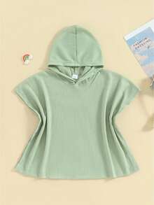 Toalla de Playa para Niños con Capucha Color Sólido Textura Waffle Suelta Cubierta de Natación Niños Niñas Toalla de Playa con Capucha - Verde - Ver 1