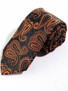 1条男士经典佩斯利花纹领带，黑橙紫图案西装领带，适合商务、派对和日常穿着。 - 彩色 - 查看 9