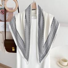 1条佩斯利花纹优雅涤纶围巾，四季皆宜的百搭装饰品 - 1#米白 - 查看 6