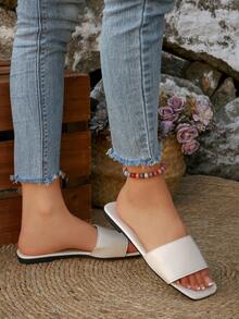 Dép xăng đan một quai đính đá cho nữ, dép nhựa đế bằng đa năng thoải mái dùng ngoài trời. - trắng - Xem 8