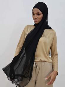 Bufanda de mujer de gasa, pañuelo de seda, bufanda larga de mujer - Negro - Ver 5