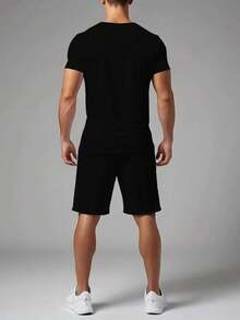 Men's Fashionable Short-Sleeve Set: Summer Crew Neck Short-Sleeve T-Shirt + Casual Shorts, 2pcs Sportswear Set With Flying Leopard Pattern Heat Transfer Print, Breathable Short-Sleeve Top, Men's Casual Sportswear Set,  T-Shirt + Shortssummer Tops Summer Clothes - trắng - Xem 7