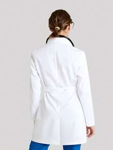 cimmuovere Women's Long Sleeve Multi-Pocket Scrubs Nurse Scrubs Workwear Dentist Healthcare Pet Hospital Laboratory White Coat Spring - White - View 3