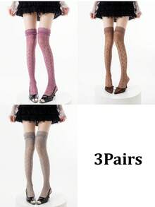1/3 Pairs Spring/Summer Thin Over-The-Knee Socks, Ballerina Lace Long Socks, Hollow Calf Socks, Y2K Knee-High Socks, Fishnet Slouch Socks, Backless Socks, Minimalist Sexy High Socks, Straight Tube Socks - Multicolor - View 13