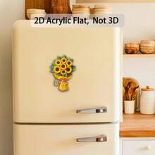 1pc 2D Flat Sunflower Bouquet Fridge Magnet - Bright Yellow Floral Bouquet, Realistic Flowers And Delicate Ribbon Decor - Acrylic Fridge Decoration, Gift For Floral Enthusiasts (With Adhesive) - Multicolor - View 10