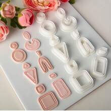 Set de 2 moldes de arcilla suave con diseño geométrico asimétrico minimalista básico, cortador de arcilla pendiente asimétrico creativo, herramienta de manualidades DIY de juego - Blanco - Ver 2