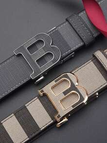 High-End Men's Zinc Alloy Letter Automatic Buckle Leather Belt, Casual Versatile Minimalist Trouser Belt, Random Pattern (Storage Box Not Included) - Multicolor - View 7