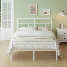 Base Cama King Size 36 cm Alta con Cabecera Curva Metal Resistente Base de Cama King Size Espacio de Almacenamiento Debajo Libre de Ruido Fácil Montaje Blanco - blanco - Ver 8