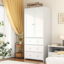 VOWNER 71" Large Wardrobe Closet With Mirror, Freestanding Bedroom Armoire With 3/6 Large Drawers & 2/4 Doors, Clothes Storage Organizer Cabinet For Bedroom, Gifts For Halloween & Thanksgiving - trắng - Xem 9