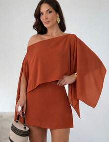 3-Piece Set: Short Skirt, Top, And Blouse. - Burnt Orange - View 3