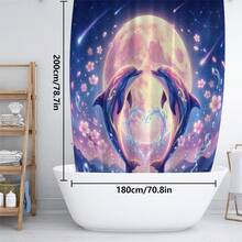 1件/4件套神奇海豚与花卉新月图案浴室装饰浴帘套装，赠送12个挂钩，营造优雅节日氛围，包含浴室地垫、U型马桶垫和圆形马桶垫，适用于各种浴室场景。 - A - 查看 9