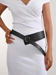 1件女士纯色休闲朋克复古派对性感街头优雅PU皮革可调节宽腰带外套，百搭时尚，适合所有季节 - 黑色 - 查看 7