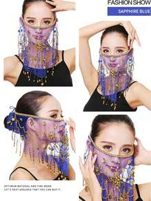 Belly Dance Sequin Decorated Veil And Coin Tassel Waist Accessories Set, For Stage Performance, Party, Dance - Multicolor - View 23