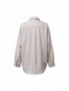 条纹宽松休闲百搭衬衫，独特款式，女士防晒 - 粉色 - 查看 9