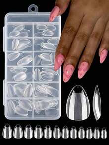 [Bestseller]120/240Pcs Short Almond Nail Tips Soft Gel Gelly Nail Tips Half Matte Full Cover Nail Tips Acrylic Pre-Filed Press On Nail Tips Nail Extension Home Manicure Press On Nails Nail Supplies - 無色 - 查看 7