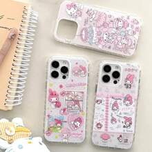 SANRIO Full Screen Polka Dot Star Melody Happy  Pink Phone Case For 11 12 13 14 15 16 17 Pro Max14 15 Plus Y2K Cover - A - 查看 1