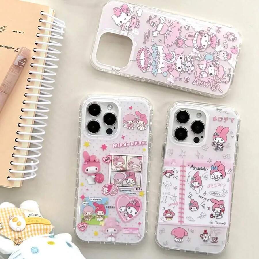 SANRIO Full Screen Polka Dot Star Melody Happy  Pink Phone Case For 11 12 13 14 15 16 17 Pro Max14 15 Plus Y2K Cover - A - 查看 1