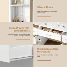 Large Vanity Desk With LED Lighted Mirror & Power Outlet,Makeup Vanity Table With 7 Drawers,4 Shelves And 5 Hooks,Vanity Table, Vanity Desk Set For Bedroom,Bathroom,White - White 7 Drawers With Led Lighted Mirror - 查看 7