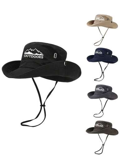 1pc Solid Color Mountain Peak Letter Print Bucket Hat, Polyester Fabric Sun Protection Suitable For Outdoor Hiking Camping Travel, Great Gift For Family, Friends, Boyfriend/Girlfriend, Suitable For Christmas, Mother's Day, Father's Day, Teacher's Day, Birthday