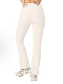 Alo Yoga Women's Airbrush High-Waist Flutter Legging | Sculpting Performance Fabric | Bootcut Flare Yoga Pants | Luxury Studio-To-Street Athletic Trousers - White - View 4