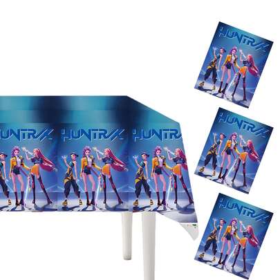 1 stuk willekeurig K-Pop meidengroep duivel thema wegwerp PE tafelkleed verjaardagsfeest decoratie, geschikt voor K-Pop fanfeesten, vakantiebenodigdheden (willekeurig patroon)