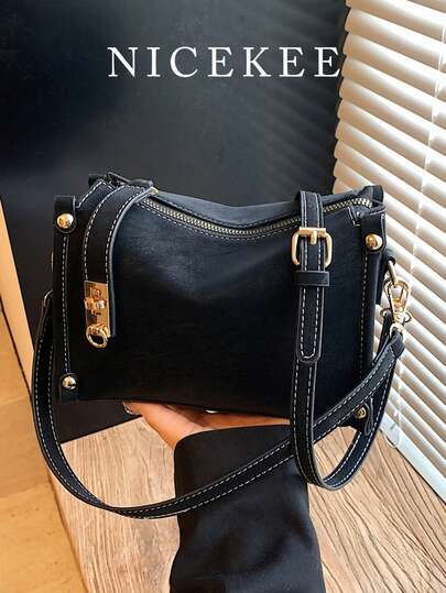 Retro Minimalist Fashion Shoulder Bag, Niche Luxury Texture Design Metal Lock Decorative Shoulder Bag, Personalized Classic Versatile Commuter Shoulder Bag, Suitable For Daily Travel, Shopping And Dating.