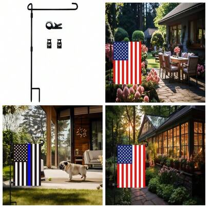 Garden Flag Pole Stand With Holder Outdoor Yard Flag Set Including Flag Stopper Clip Waterproof Powder Coated Metal For House Decoration