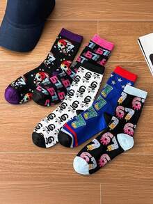 5 双街头风 67 号卡通甜甜圈印花中筒袜，百搭 - 彩色 - 查看 8
