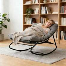 Oversized Papasan Rocking Chair With Thick Cushion – Indoor Outdoor Lounge Rocker Patio, Balcony & Living Room - Xám - Xem 1