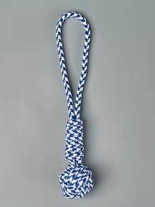 1pc Large Dog Chew & Tug Toy | Thick Braided Rope Ball With Red Striped Fabric Cover | Suitable For Puppy & Adult Dog | High Strength Interactive Tug-Of-War Training Toy - Multicolor - View 7