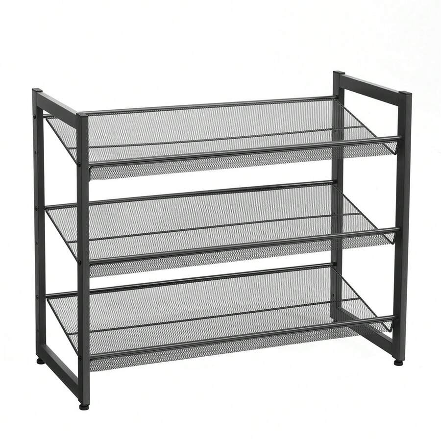 SONGMICS 3-Tier Shoe Rack Storage, Adjustable Metal Mesh Shoe Rack Organizer Stand, Flat Or Angled Stackable Shoe Rack Shelf For 9-12 Pairs, For High Heels, Sneakers, Closet, Entryway, Bronze - màu đen - Xem 1