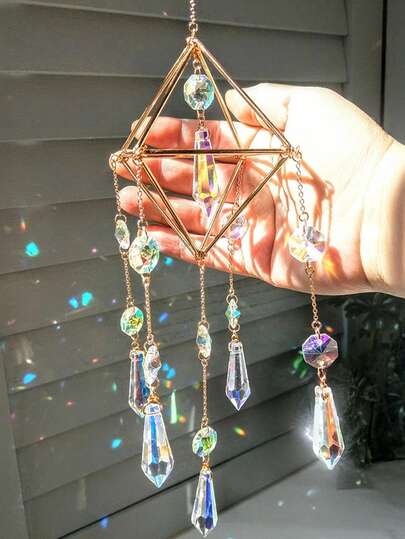 1pc Glass Hanging Crystal Wind Chime, Light Catcher, Sun Catcher Window Decor, Bedroom Wind Chime Wall Hanging Pendant