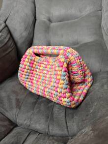 手工钩编手拿包，混色蓝色纱线，优雅手提包，带手柄，女士 - 彩色 - 查看 11