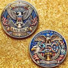 Kumim Replica Coin, 3D Embossed Coin, 250th Anniversary Commemorative Coin, White Eagle Commemorative Coin, 1776-2026 Anniversary Commemorative Coin, Creative Commemorative Coin, Double-Sided Historical Design, Collectible Commemorative Coin, 250th Anniversary Commemorative Gift, Suitable For Christmas, Halloween, Valentine's Day Gifts And Display Commemorative Coin Gifts - 金色 - 查看 6